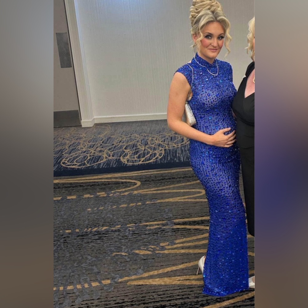 Royal blue rhinestone prom/evening dress not maternity just stretchy